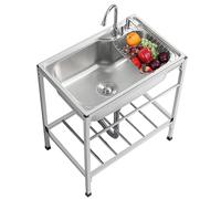 ZQFHSX Fregadero utilitario Independiente de Acero Inoxidable para Exteriores, de un Solo Seno, para Cocina Comercial, lavandería, con Grifo, para Patio Trasero, Garaje o Camping.