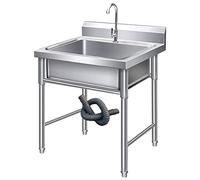 ZQFHSX Fregaderos comerciales de un Solo Seno para Cocina, Fregadero utilitario Exterior de Acero Inoxidable con Grifo para estación de Trabajo de lavandería, Ideal para Bares, garajes, r