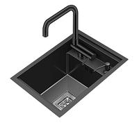 ZQFHSX Fregaderos Monomando de Alta Gama para Pisos y Villas. Fregadero de encimera Empotrado. Barra Invisible. Caravana pequeña con Tapa. Acero Inoxidable Negro (Color: Negro, Tamaño 30