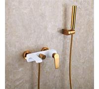 ZQFHSX Grifo de bañera Mezclador de Agua Caliente y fría, Todo de Cobre, Blanco y Dorado, Empotrado en la Pared con Juego de Ducha con Borde cilíndrico, Estilo Retro.