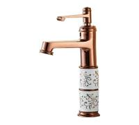ZQFHSX Grifo de baño Vintage con Mezclador de Lavabo y Detalles de Cristal, Agua fría y Caliente, cerámica, Cuerpo de Cobre con Acabado en Oro Rosa, diseño de una Sola manija.