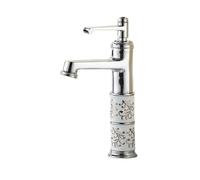 ZQFHSX Grifo de baño Vintage de una Sola manija con Diamantes de imitación, Agua Caliente y fría, Flor de cerámica, Cuerpo de Cobre, Acabado Cromado, Grifo de Lavabo para una decoración e