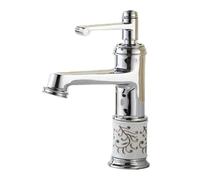 ZQFHSX Grifo de baño Vintage Monomando con pedrería, Mezclador de Lavabo con Acabado Cromado, Elegante Grifo de Lavabo de cerámica fría y Caliente con Cuerpo de Cobre y Flor.