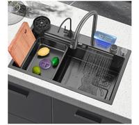 ZQFHSX Grifo de Cocina con Pantalla Digital Tipo Lluvia/Cascada, de Acero Inoxidable 304, para instalación empotrada sobre encimera o bajo encimera (Color: Gris B, Tamaño: 80x46cm)