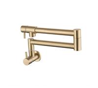 ZQFHSX Grifo de Cocina Doble con Interruptor, empotrable en Pared, con caño Plegable y Grifo Individual, extensión para Fregadero y Grifo para llenar ollas (Oro Cepillado).