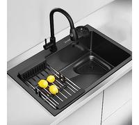 ZQFHSX Grifo de Fregadero de Cocina, Negro con arandela para Taza, Acero Inoxidable, Monomando, extraíble, Accesorios incluidos (tamaño: 72x45x21 cm).