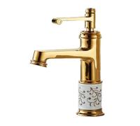 ZQFHSX Grifo de Lavabo de baño Vintage, Mezclador Monomando con Diamantes de imitación, Agua Caliente y fría, Flor de cerámica + Cuerpo de Cobre, diseño Elegante de Titanio para decoració