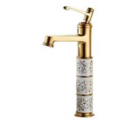 ZQFHSX Grifo de Lavabo Vintage de una Sola manija con pedrería, Agua fría y Caliente, diseño Floral de cerámica, Cuerpo de Cobre, Acabado Titanio, Elegante Accesorio de Lavabo.