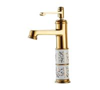 ZQFHSX Grifo de Lavabo Vintage para baño, Mezclador Monomando con Diamantes de imitación, Agua fría y Caliente, Flor de cerámica, Cuerpo de Cobre, Acabado Titanio, diseño Elegante para la