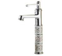 ZQFHSX Grifo de Lavabo Vintage para baño, Mezclador Monomando con pedrería, Agua Caliente y fría, Flor de cerámica + Cuerpo de Cobre, Cromado, diseño Elegante.