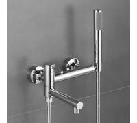 ZQFHSX Grifo Mezclador de Ducha de baño Cromado de Pared con Control de una Sola Palanca Giratorio de 90°, Conjunto Completo de Cabezal y Manguera, Ideal para baños Modernos