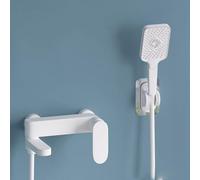 ZQFHSX Juego de Cabezal de Ducha Cromado, Grifo Mezclador de Pared, Grifo de bañera de 3 Funciones, manija única, Elegante Mejora del baño, fácil instalación, diseño Moderno, Acabado blan