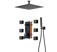 ZQFHSX Juego de grifos Ocultos con Pantalla de Temperatura para Ducha, Mezclador Negro Mate con 6 rociadores corporales, latón, de Mano y