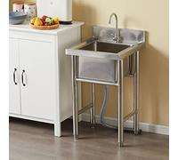 ZQFHSX Lavabo de Cocina Exterior de Acero Inoxidable, Fregadero Independiente con Grifo, 1 Compartimento para lavandería en Garaje Interior.