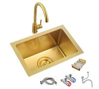 ZQFHSX Mini Fregadero Compacto de un Solo Seno Que Ahorra Espacio, para Cocina, Montaje bajo encimera, de Acero Inoxidable Dorado, para restaurantes y Estudios, con Grifo Integrado (38 *