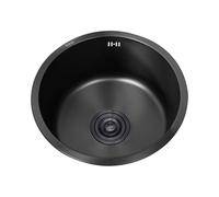 ZQFHSX Mini Fregadero de Cocina Redondo de Acero Inoxidable Negro de 25 cm, de un Solo Seno, para instalación bajo encimera o sobre encimera, con escurridor y rebosadero, Ideal para Bares
