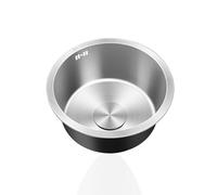 ZQFHSX Mini Fregadero Redondo de Cocina, Acero Inoxidable 304, Fregadero pequeño, monocubo, Color Plata, Fregadero Nano con rebosadero y escurridor. Incluye Kit Completo de desagüe y Fija