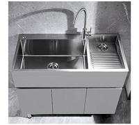 ZQFHSX OM Fregaderos de baño grandes de acero inoxidable 304 para lavandería, piscina, fregadero de cocina de un solo tazón con tabla de lavado, grifo de gran curva y componente de drenaje (color