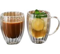 ZQINGQING Vasos Cristal Taza De Vidrio Doble Pared A Rayas, Tazas Agua Resistentes Al Calor, Jugo Transparente, Y Café(1pcs,150ml)