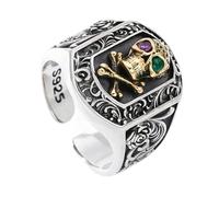 ZQIUDLOF S925 Plata De Ley Gothic Skull Ring, Anillo Hombre Calavera Abierta Ajustable,Plata,9