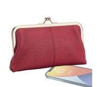 Zqkimzi Cartera de cuero con cierre de beso elegante y exquisito, de piel | Kiss-Lock Monederos Para Monedas Y Monedas Retro Marco Metal Compacto Soporte Dinero