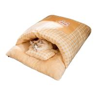Zqkimzi Cat Sleeping Bag Bed - Cozy Plaid Enclosed Dog Nest with Pillow Fall and Winter Pet Bed Cave For Small Animals Like Hamsters and Bunnies Plaid Enclosed Dog Nest