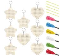 Zqkimzi Embroidery Kit, Kids Wood Embroidery with Star and Heart Shapes, Sewing Crafting Art Set for Home, Studio, Road Trips, Commuting, Travel, Creative Activities, 3.54x3.35 inches