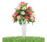 Zqkimzi Grave Flower Decor, Artificial Memorial Bouquet Set, Outdoor Cemetery Floral Stake with Long Lasting Design, Lightweight Decorative Tributez Arrangement, Fake Flowers Outdoor Use for Funeral