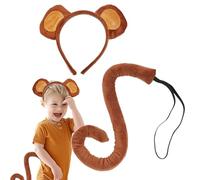 Zqkimzi Monkey Ears Tail Costume Set, Cute Animal Cosplay Hair Hoop Tail Kit, Soft Plush Fancy Dress Accessories for Kids Boys Girls Party Performance Halloween School Events, 58cm