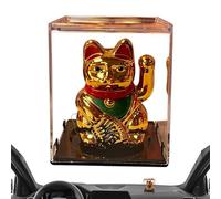 Zqkimzi Waving Cat Decor, Solar Motion Fortune System, Automatic Bobble Cat Ornament Set, 2.16x2.36 Inches Energy Powered Luckyies Figure Design Style for Home Workplace Office Shop Use