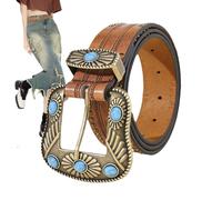 Zqkimzi Women Vintage Leather Belt, Turquoise Buckle Accessory, Adjustable Cowgirl Waistwear on Jeans Dress Skirts, Classic Outfit Finishing for Adults Western Theme Parties and Daily Styling