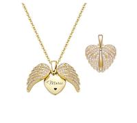 ZqlDDayUP Collar con nombre Collar con medallón en forma de ala de ángel personalizado Colgante en forma de corazón con nombre en el interior Joyas conmemorativas personalizadas Regalos para mujeres