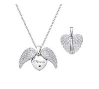 ZqlDDayUP Collar con nombre Collar con medallón en forma de ala de ángel personalizado Colgante en forma de corazón con nombre en el interior Joyas conmemorativas personalizadas Regalos para mujeres