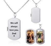 ZqlDDayUP Collares con colgante de placa de identificación personalizada con texto y 2 fotos, collar de acero inoxidable con placa de identificación personalizada con foto para hombre