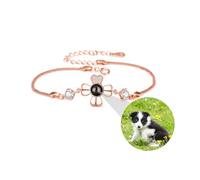 ZqlDDayUP Pulsera con foto personalizada con trébol de cuatro hojas Pulsera con proyección de foto personalizada Plata de ley 925 100 idiomas «Te quiero» Brazalete Regalo conmemorativo para mujeres