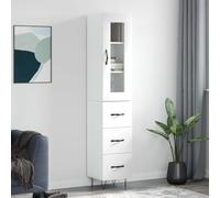 ZQQLVOO Aparador Alto Madera contrachapada Blanco Brillo 34,5x34x180 cm, Bufetera, Vitrina, Cómoda, Armario, Alacena, Mueble de Almacenamiento para Sala de Estar o Comedor