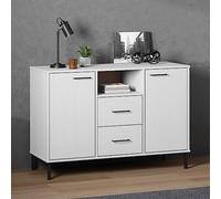 ZQQLVOO Aparador Oslo con patas de metal, color blanco, para dormitorio, oficina, 113 x 40 x 77 cm, madera maciza