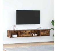 ZQQLVOO Armario para TV, 2 unidades, roble ahumado, mueble para debajo de la mesa de café, mueble para TV, mueble colgante, 80 x 31 x 25,5 cm, material de madera