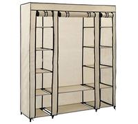 ZQQLVOO Armario portátil con Compartimentos y Varillas Tela Crema 150x45x176 cm, guardarropa Organizador con Cubierta Enrollable y Estructura Plegable, protección contra Polvo
