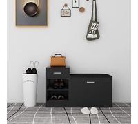 ZQQLVOO Banco Zapatero de Madera de Ingeniería Negro Brillante 94.5x31x57 cm con Asiento de Cuero Sintético, Mueble de Entrada para Almacenamiento de Calzado, Organizador