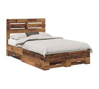ZQQLVOO Bed Frame with Drawers Old Wood 120 x 190 cm Wood-Based Material | Marco de cama de almacenamiento, material a base de madera, asas de metal, diseño minimalista, limpieza de tela de vapor
