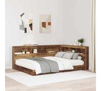 ZQQLVOO Cabecera de Almacenamiento con Estante Madera Vieja L-Shaped Bed Headboard with Built-in Shelves, Minimalist Space-Saving Design for Bedroom Storage and Organiz