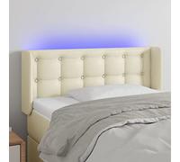 ZQQLVOO Cabecero con LED Cuero sintético Crema Classic LED Headboard with Modern Design, Adjustable Height, and Flexible RGB Strip for Bedroom Comfort and Back Support