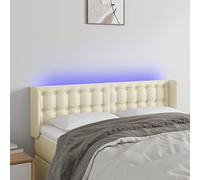 ZQQLVOO Cabecero con LED Cuero sintético Crema Classic LED Headboard with Modern Design, Adjustable Height, and Flexible RGB Strip for Bedroom Comfort and Back Support