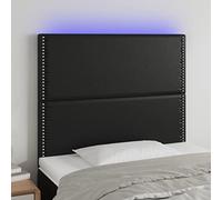ZQQLVOO Cabecero con Luces LED Cuero sintético Negro Modern LED Headboard with Adjustable Height, Synthetic Leather Upholstery for Bedroom, USB Powered Backrest with Co