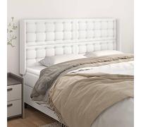 ZQQLVOO Cabecero con Orejas de Cuero sintético Blanco Classic Tufted Upholstered Bed Frame Headboard with Ears, Durable Faux Leather, Adjustable Height, Stable Wooden L