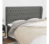 ZQQLVOO Cabecero con Orejas de Tela Gris Oscuro Classic Tufted Upholstered Bed Frame Headboard with Ears, Adjustable Height, Durable Fabric and Wooden Legs for Bedroom
