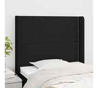 ZQQLVOO Cabecero con Orejas de Tela Negro Classic Tufted Upholstered Bed Frame Headboard with Ears, Adjustable Height, Durable Fabric and Wood Legs for Bedroom Comfort