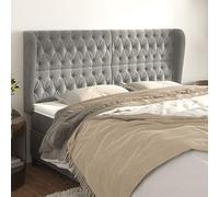 ZQQLVOO Cabecero con Orejas de Terciopelo Gris Claro Classic Tufted Upholstered Bed Frame Headboard with Soft Velvet Fabric, Adjustable Height, Sturdy Wooden Legs for B