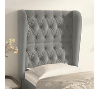 ZQQLVOO Cabecero con Orejas de Terciopelo Gris Claro Classic Tufted Upholstered Bed Frame Headboard with Soft Velvet Fabric, Adjustable Height, Sturdy Wooden Legs for B